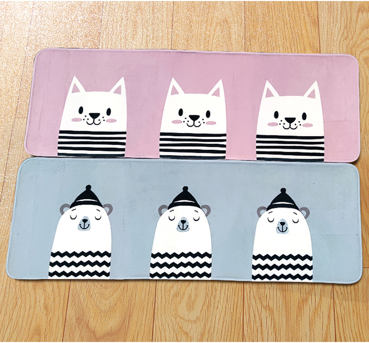 Flannel Long Stripes Bunny Series Floor Mat