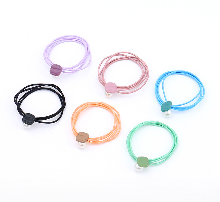 Square Pendant Artificial Pearl Hair Rope 2PCS