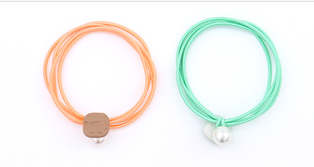 Square Pendant Artificial Pearl Hair Rope 2PCS