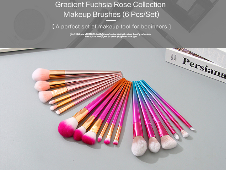 Gradient Fuchsia Rose Collection Makeup Brushes (6 Pcs/Set)