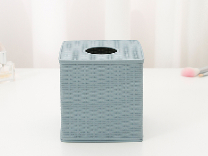 Plastic Rattan Square Tissue Box (Blue-Gray)