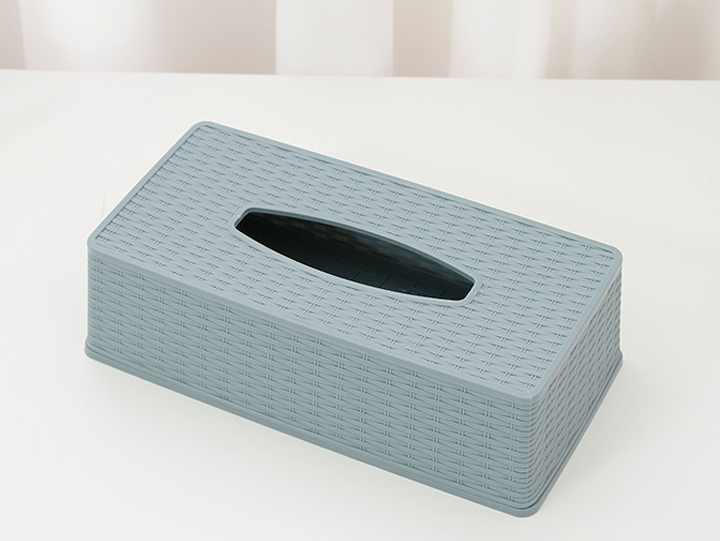 Plastic Rattan Rectangular Tissue Box (Blue-Gray)