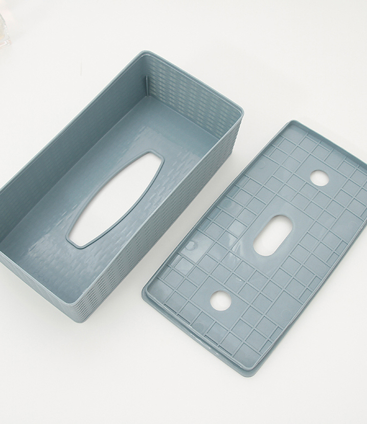 Plastic Rattan Rectangular Tissue Box (Blue-Gray)