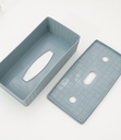 Plastic Rattan Rectangular Tissue Box (Blue-Gray)