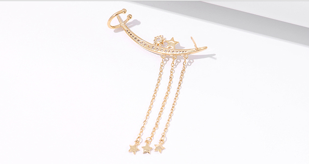 925 Silver Needle Moon Tassel Ear Clip