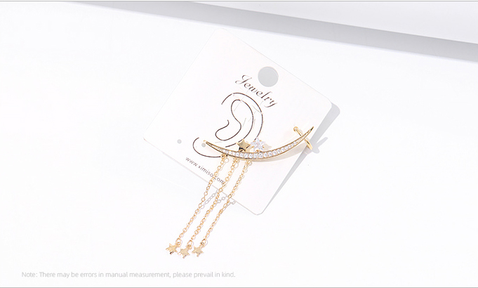 925 Silver Needle Moon Tassel Ear Clip