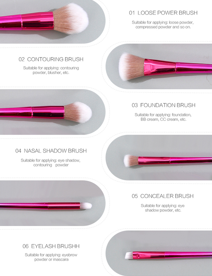 Gradient Fuchsia Rose Collection Makeup Brushes (6 Pcs/Set)