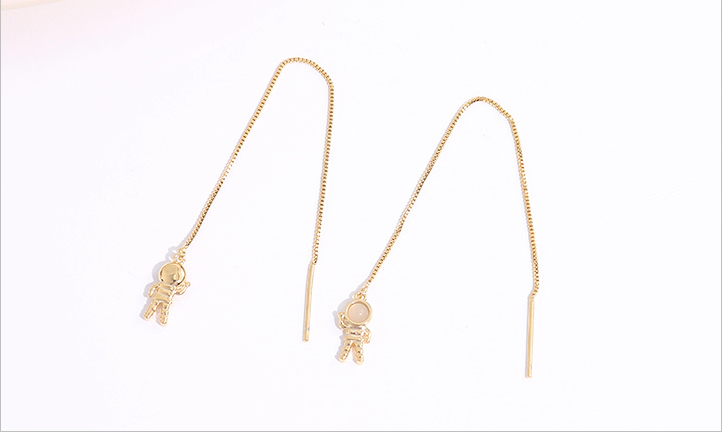 Spaceman Cat's-eye Gem Threader Earrings