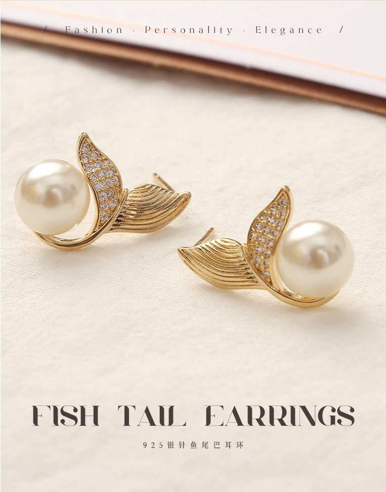 925 Silver Needle Fish Tail Earrings