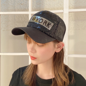 Sequined Letter Grid Baseball Cap(Black)