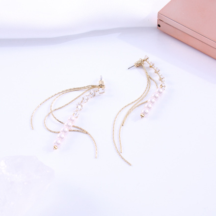 Elegant Artificial Pearl Zircon Tassel Earrings