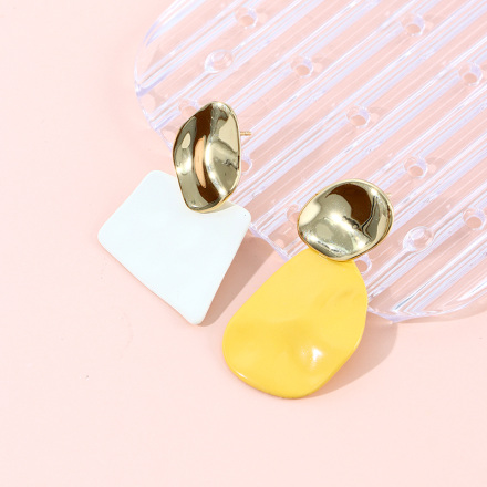 925 Silver Needle Contrast Color Geometric Earrings