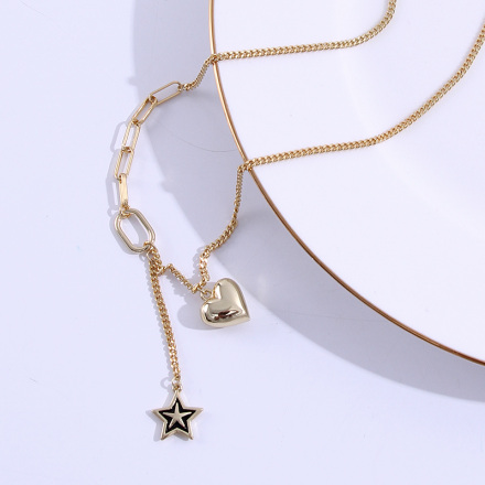 Loving Heart Tassel Star Spliced Clavicle Chain Necklace