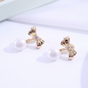 925 Silver Needle Artificial Pearl Bow Double Sided Earrings