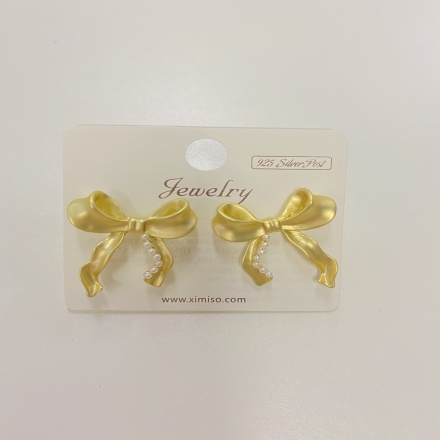 Metallic Artificial Pearl Bowknot Earrings