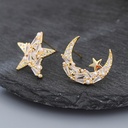 925 Silver Needle Stars Moon Artificial Stone Earrings