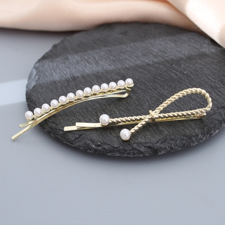 Stripes Cross Artificial Pearl Hair Pin Set