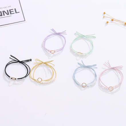 Metal Geometric Artificial Pearl Hair Rope Set