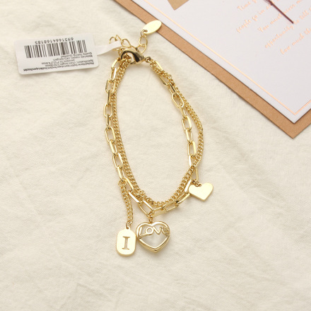 Stylish Heart-shape Pendant Double Layers Bracelet