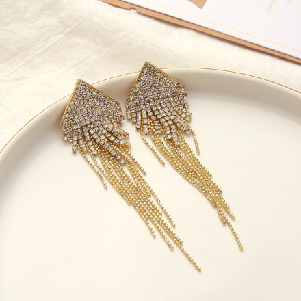 Stylish Bead Chain Rhinestone Tassel Earrings
