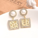 Metal Rhinestone Artificial Pearl Square Earrings
