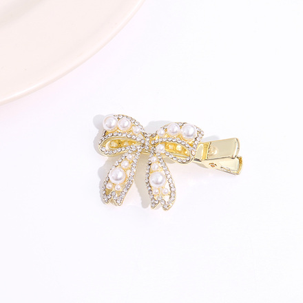 Bowknot Artificial Pearl Rhinestone Hair Clip