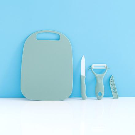 Ceramic Knife Cutting Board Practical Three-piece Set(Green)