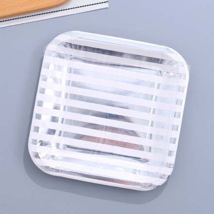 Silver Stripes Square Paper Plate(7 Inches)(10 Count)