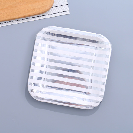 Silver Stripes Square Paper Plate(9 Inches)(10 Count)
