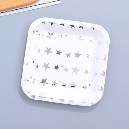 Golden Stars Square Paper Plate(9 Inches)(10 Count)