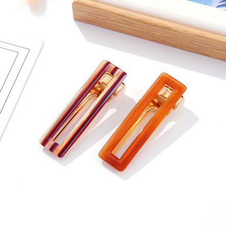 Elegant Brown Stripes Square Pierced Hair Clips