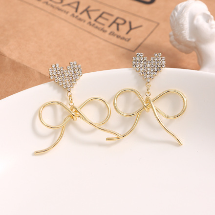 Elegant Rhinestone Loving Heart Bow Earrings