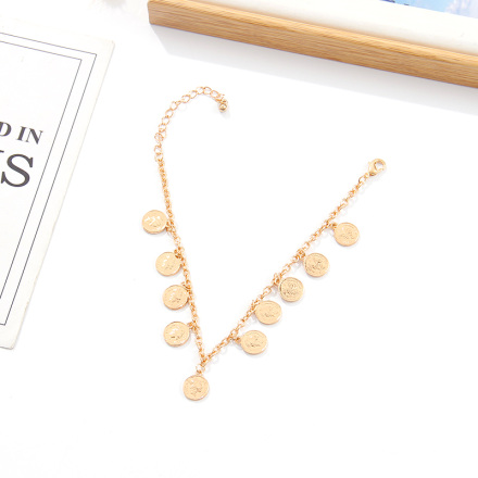 Metal Round Pendants Tassel Anklet