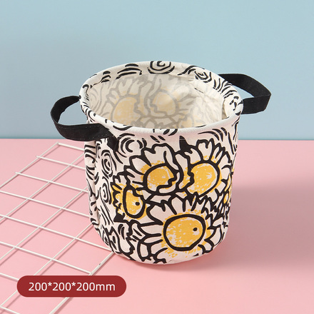 Famous Painting Series Sunflower Cylinder Fabric Storage Container(White)
