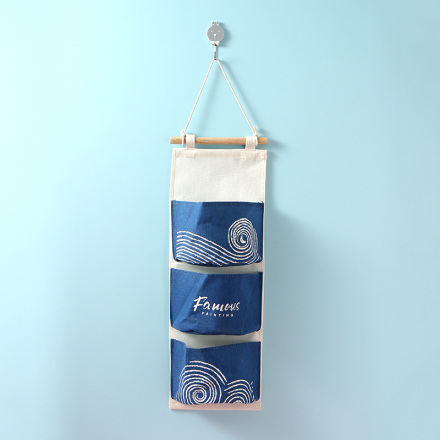 Famous Painting Series Starry Sky Hanging Storage Bag with 3 Pockets(Deep Blue)