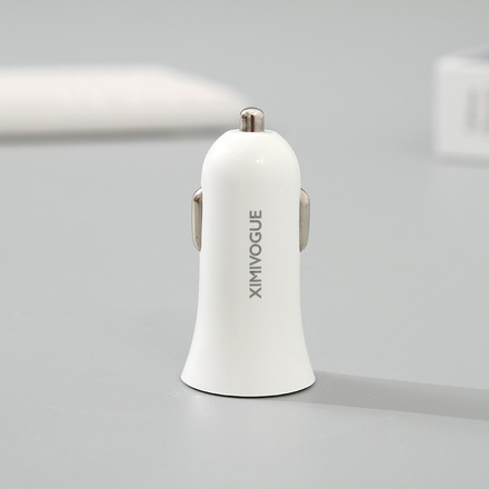 2.1A Dual Port Car Charger-Y22 (White)(TYPE-C Cable Included)