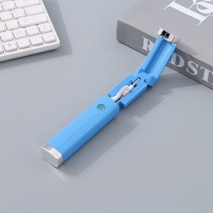 Lipstick-Shaped Design Stainless Steel Wired Selfie Stick (Blue)