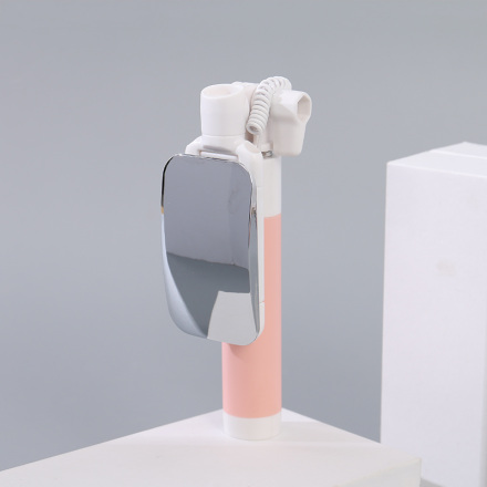 عصا سيلفي سلكية من الستانلس ستيل مع مرآة (وردي)