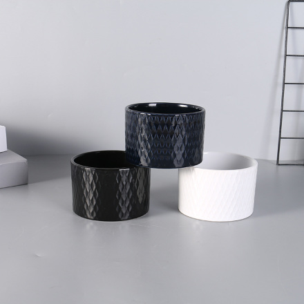 Embossing Ceramic Flower Pot (Blue/White/Black)