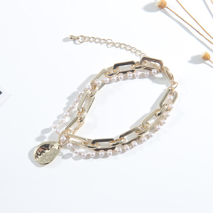 Imitation Pearls Chain Double-Layer Bracelet