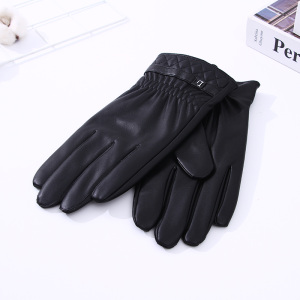 Plaid Embroidery Leather Gloves For Men