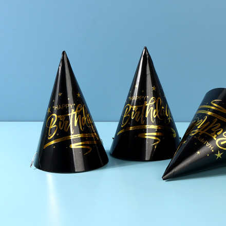 Black Gold Birthday Hat (6 PCS) (21cm)
