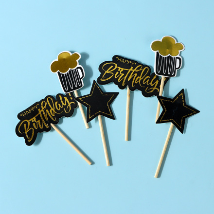 Black Gold Birthday Cake Sticks (6 PCS) (8cm)