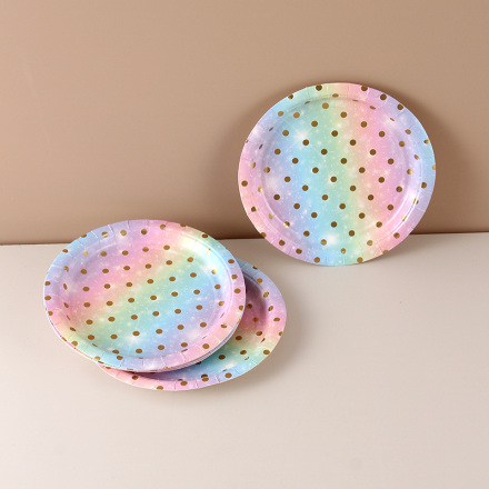 Brilliant Rainbow Dots Circular Paper Plate(6 Count)