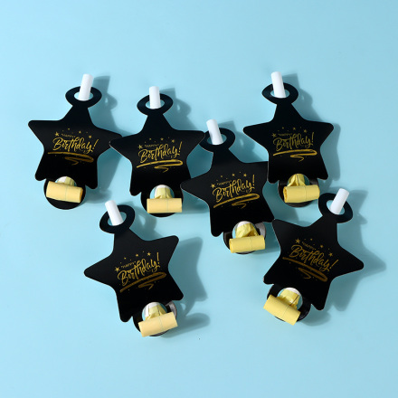 Black Gold Birthday Party Horn (6 PCS)