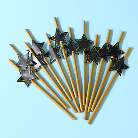 Black Gold Birthday Paper Straw (12 PCS)