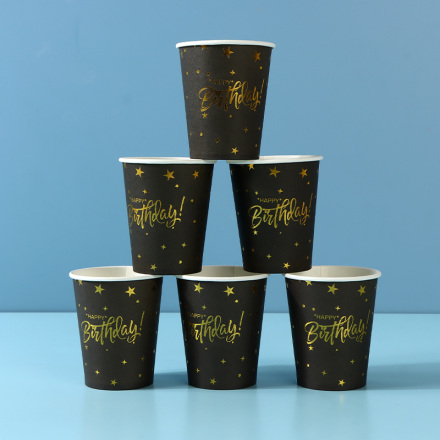 Black Gold Birthday Paper Cup (6 PCS)
