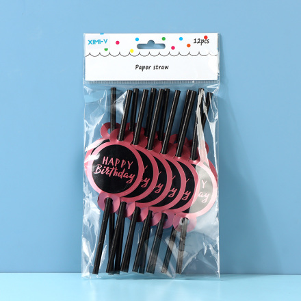Pink Gold Birthday Paper Straw (12 PCS)