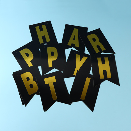 Black Gold Birthday Triangle Hanging Decoration