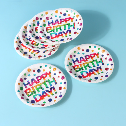 Colorful Birthday Letters Circular Paper Plate(6 Count) 2#
